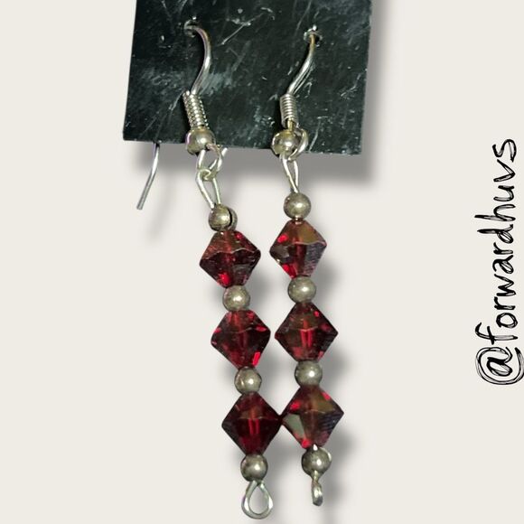 Bundle Sale 3 for $15 | Handmade Red Faceted Bead Earrings - Picture 1 of 5